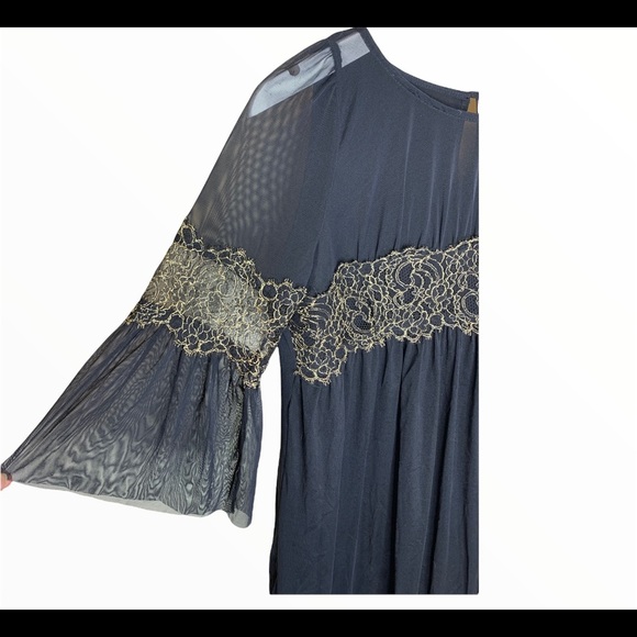 PATRIZIA PEPE SERA Chiffon Dress With Gold Scroll & Back Keyhole Black Sz Medium - Picture 8 of 9